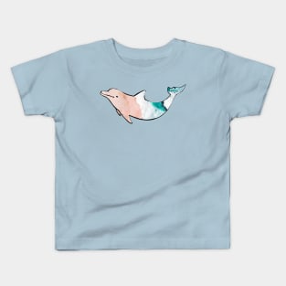 Mermaid Dolphin ocean beach silhouette Kids T-Shirt